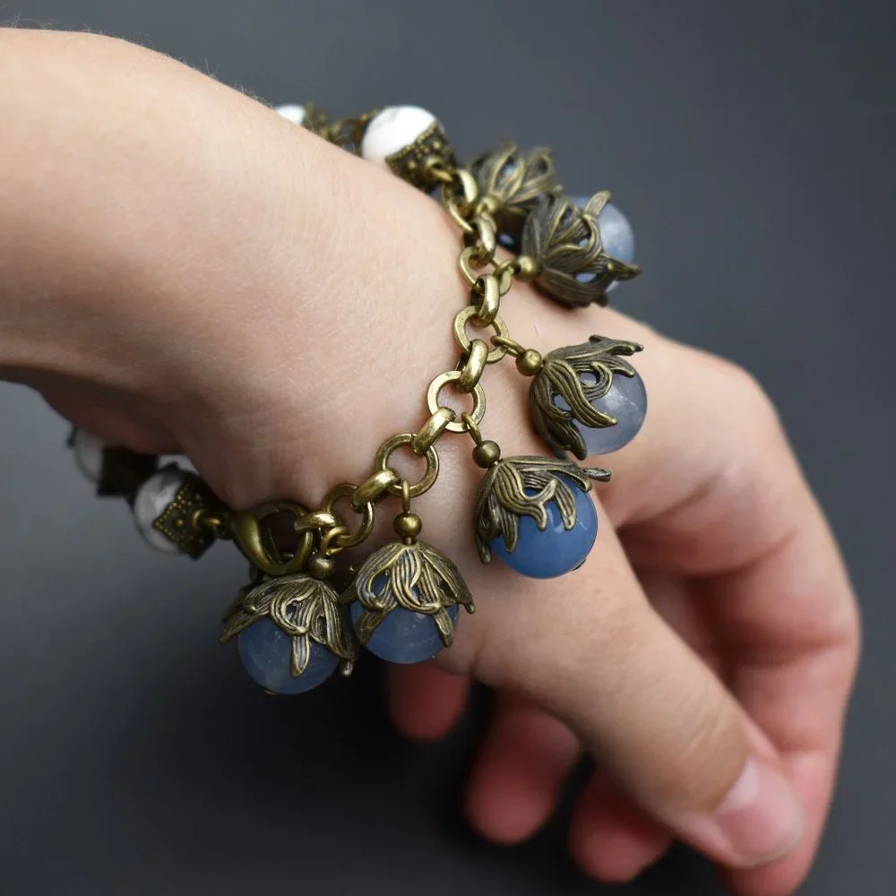 Multi stone bracelet boho, unusual handmade jewelry